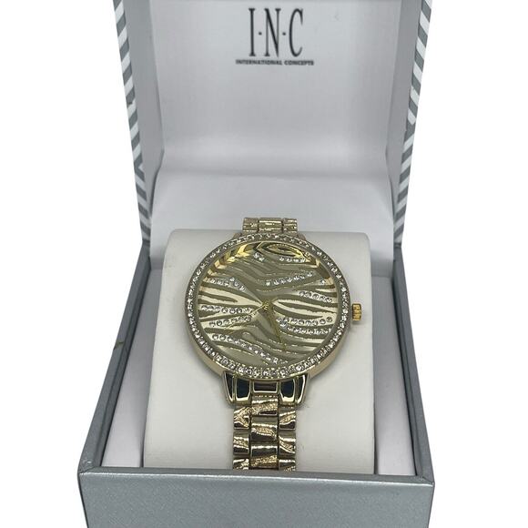 Gold Tone Textured Style Crystal Bezel Bracelet Watch Women\'s Trendy Fashion NEW main image 7